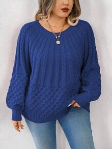 EMERY ROSE Plus Size Textured Crew Neck Relaxed Fit Sweater For New Year Clothes - Royal Blue - View 1