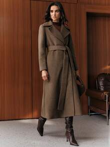 Anewsta Cardigan élégant pour femmes pour Noël et le Nouvel An, col large, tissu de laine de haute qualité, manteau long en laine de couleur unie classique et rétro