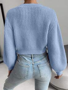 EURMUSE Strawberry Embroidery Drop Shoulder Cardigan - Blue - View 2