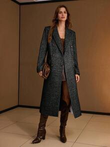 MOTF PREMIUM WOOL LAPEL COLLAR DOUBLE BREASTED OVERCOAT - Black - View 5