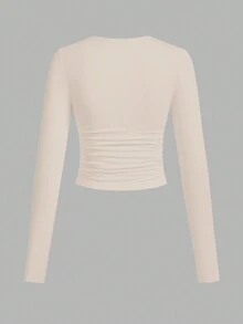 SHEIN EZwear 3件套女士休闲纯色圆领褶皱长袖T恤，秋冬 - 彩色 - 查看 9