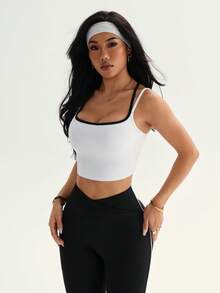 Dewbera 女士日常健身休闲工字背运动文胸 - 黑與白 - 查看 6