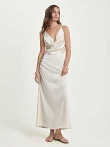 CAJUNI Women's Solid Color Long Dress With Flared Collar - White - View 4