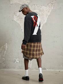 Manfinity ZONE917 Y2K Letter Print Washed Black Oversized Sweatshirt - Black - View 1
