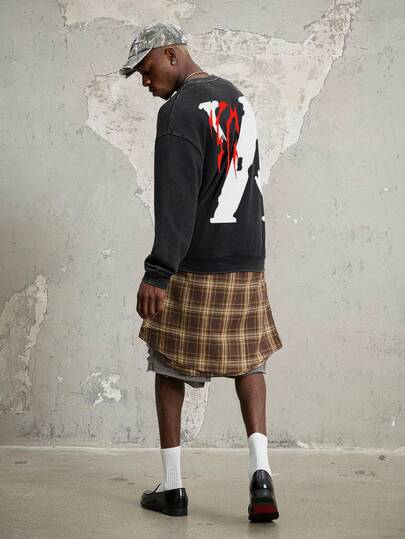 Manfinity ZONE917 Y2K Letter Print Washed Black Oversized Sweatshirt