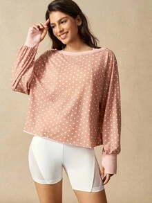 VARSIVA Women's Polka Dot Print Cross Wrap Open Back Loose Fit Casual T-Shirt, Spring/Autumn - Multicolor - View 3