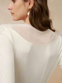 INAWLY Camiseta blanca de manga larga con decoración floral elegante para mujer, primavera/otoño - Beis - Ver 7