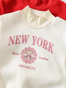 Cozy Pixies 4 件套女婴休闲套装：柔软针织字母印花高领运动衫和松紧腰喇叭裤 - 彩色 - 查看 3