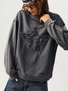 Bohemela Sudadera holgada de punto de cuello redondo de unicolor casual para mujer, ropa de otoño e invierno