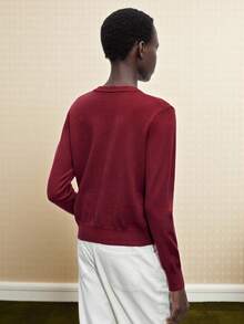 Maija Women's Solid Color Round Neck Long Sleeve Single-Breasted Casual Knitted Cardigan, Autumn/Winter - Burgundy - View 3