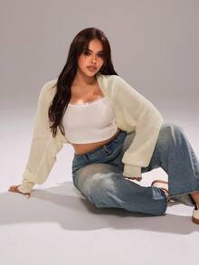 Rustia New Bat Wing Long Sleeve Women Cardigan Sweater - Apricot - View 3