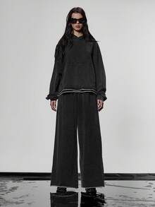 MUSERA Oversized Boxy Fit Washed Distressed Hem Hoodie Only  Streetwear Cool Night Out Everyday Sexy - Black - View 3