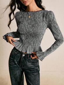 Poéselle 女士时尚通勤格子修身衬衫 - 黑色 - 查看 6