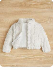 SHEIN Newborn Baby Girls' Thickened Long Sleeve Jacket With Stand Collar,In Fall/Winter