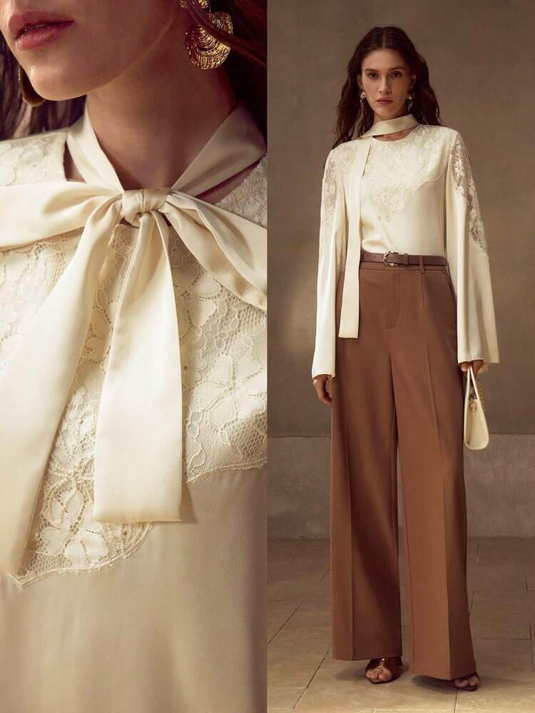 CONTRAST LACE EMBROIDERY BLOUSE