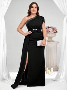 Coutiva Plus Size Formal Evening Gown (Heavily Embellished) - Black - View 6