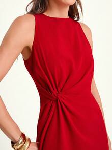 CAJUNI Women's Solid Color Twist Front Bodycon Elegant Sleeveless Dress