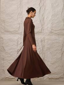 Modelyn Women's Elegant Commuter Solid Color Front Button Long Dress