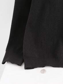 SHEIN CURVE+ Plus Size Solid Color Asymmetric Collar Casual Long Sleeve Pullover Sweater Autumn Winter - Black - View 5