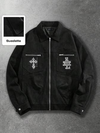 Street Life Men's Casual Cross & Letter Print Jacket, Autumn