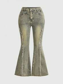 ROMWE Grunge Punk Quần Jeans Ống Loe Ngôi Sao Cỡ Lớn Phong Cách Y2K - Màu xanh lam - Xem 2