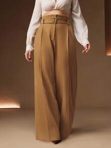 Anewsta Plus Size Women Loose Straight Leg Pants, High Waist Casual Trousers For Commuting, Versatile