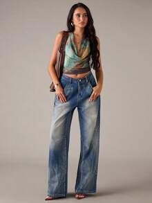 SHEIN BAE Áo hở lưng nhuộm loang màu gợi cảm thời trang nữ, mùa đông, mùa thu, Halloween, năm mới, lễ tạ ơn dành cho nữ, tiệc tùng, bãi biển, áo dễ thương - Nhiều màu - Xem 7