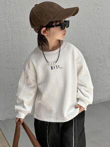 DAZY Young Boy Loose Fit Thermal Lined Sweatshirt, Casual Letter Print, Autumn Thermal Lined, Winter - White - View 9