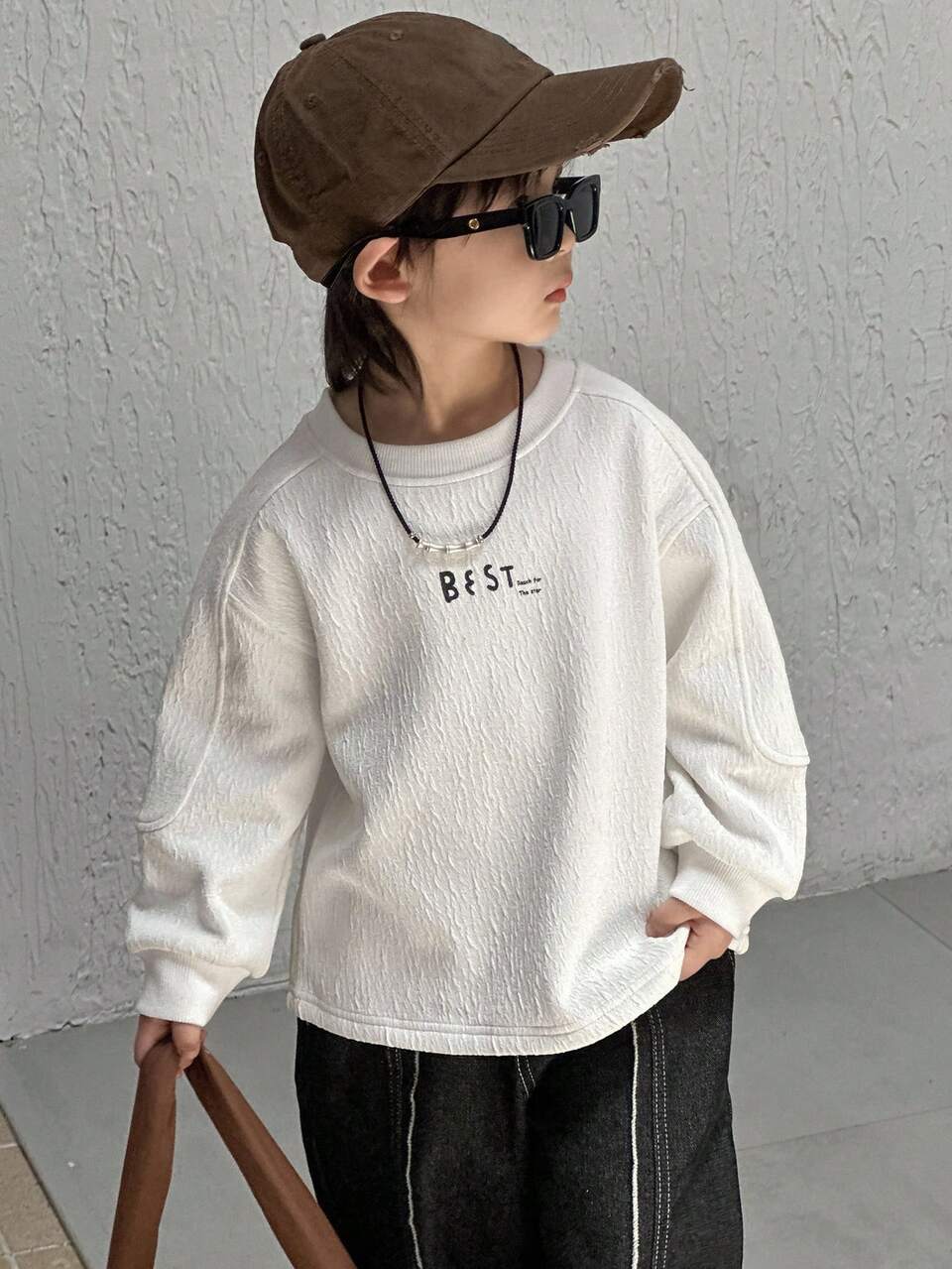 Young Boy Loose Fit Thermal Lined Sweatshirt, Casual Letter Print, Autumn Thermal Lined, Winter