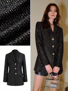 MOTF PREMIUM 秋冬款粗花呢纽扣西装外套 - 黑色 - 查看 7