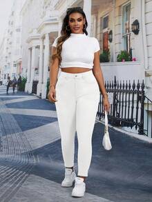 EMERY ROSE Plus Size Women Pocket Skinny Casual Versatile Jeans,Back To School - White - View 5