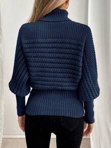 EMERY ROSE Áo len chui đầu cổ lọ dệt kim cáp dáng rộng sang trọng cỡ lớn ôm vừa vặn - Màu xanh hải quân - Xem 2