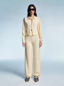 Aveloria GENKIRA 2 pièces Ensemble de cardigan tricoté et pantalon ample - Nude - Voir 3