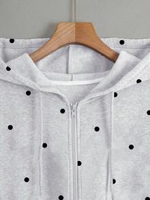 Resyla 秋季、外套、秋冬季、季节性夹克、返校季、休闲、运动装、假日、冬季外套、百搭时尚波点印花女士长袖连帽卫衣 - 灰色 - 查看 4