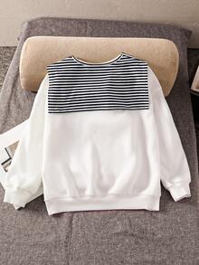 SHEIN Tween 女童时尚休闲保暖内衬圆领长袖运动衫 - 白色 - 查看 2