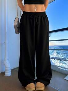 Veykashi Ropa de mujer de talla grande de pana para otoño/invierno, ropa de mujer de negocios casuales para primavera/verano, pantalones anchos elegantes negros con bolsillos para el Día de San Valentín. Vacaciones en la playa