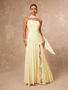 Lumalex Robe moulante avec encolure ras-du-cou et dos nu avec un corsage en maille fluide pour femmes