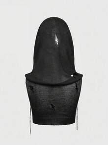 ROMWE EDITION Boho Goth Style Mystical Embroidered Hooded Cropped Tasseled Knitted Sweater For Women