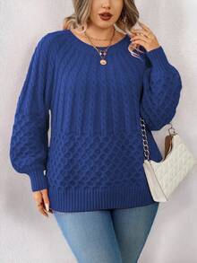 EMERY ROSE Plus Size Textured Crew Neck Relaxed Fit Sweater For New Year Clothes - Royal Blue - View 7