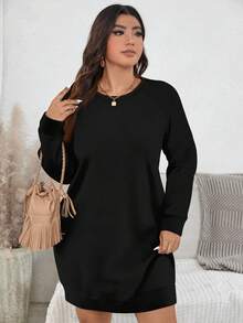 EMERY ROSE Plus Size Casual Minimalist Crew Neck Long Sleeve Sweatshirt, ,Spring - Multicolor - View 4