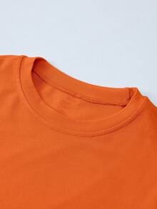 INAWLY Women's Casual Orange Long Sleeve Fitted Crew Neck T-Shirt - Orange - View 4