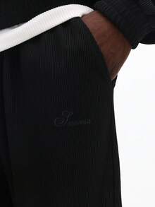 SUMWON Conjunto de moletom com capuz texturizado premium com zíper e calça de corrida combinando para homens, roupa de dormir casual de inverno - Preto - Ver 7