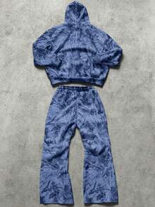 PAVTROS 男士保暖内衬街头时尚INS户外探险连帽衫和裤子套装，适合户外露营、日常穿着，可作为男友/老公礼物、周年纪念礼物，冬季套装 - 藍色 - 查看 3