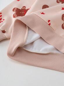 THE HAPPY LOOK 2pcs Young Boy Gingerbread Man Cartoon Pattern Knit Soft Collar Long Sleeve Half-Zip Pullover Top And Elastic Waist Pants Set