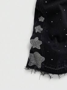 ROMWE MEN Street Life Spring Casual Men'S Rhinestone Embellished Star Pockets Pants, Versatile For Daily Wear, Spring/Summer - Black - View 4