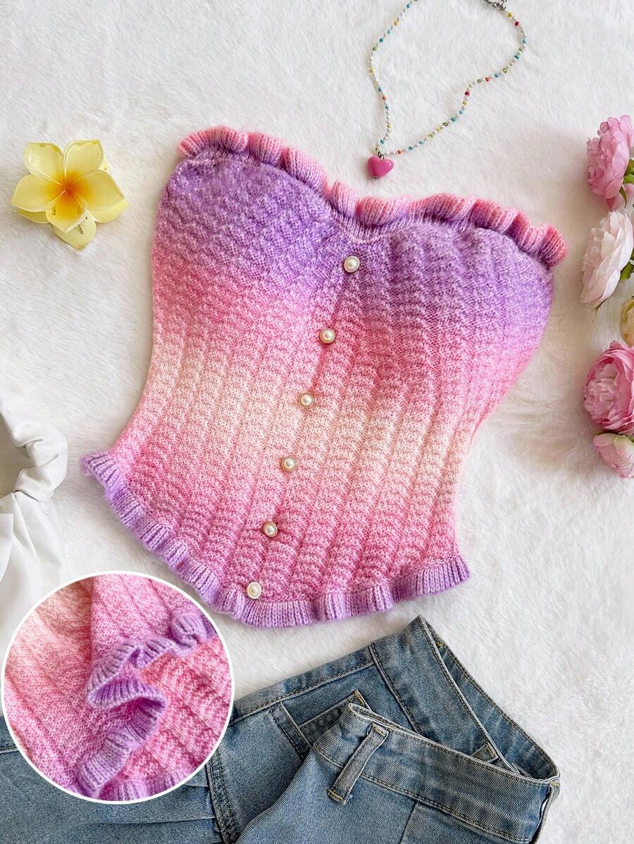 Soleia Áo len Bandeau viền bèo nhún nhiều màu, thoải mái, giản dị khi đi nghỉ, lễ hội âm nhạc, phong cách Boho, ngày lễ, hẹn hò, trà chiều, xuân/hè - Nhiều màu - Xem 1