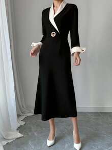 Modelyn Modisches minimalistisches schwarzes Kleid für den Büroalltag - Schwarz - Übersicht 1