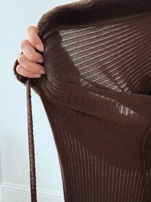 Coolane Y2K Fashion Vintage Rib Knit Flannelette Textured Lace Up Brown Long Cardigans Quần áo thu đông cho phụ nữ - màu nâu - Xem 7