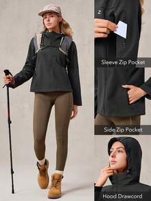 OutZeal Women Water-Resistant Warm Thermal Lined Zip Pocket Slim-Fit Black Outdoor Jacket Hiking Camping Fall Winter - Black - View 4