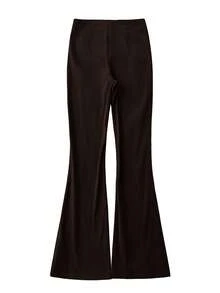 Selianne Women's Elegant Casual Ribbed Corduroy Split Hem Flare Pants With Metal Pocket Flap Decor, Chic & Versatile For Work And Daily Wear, Autumn/Winter - Coffee Brown - View 2